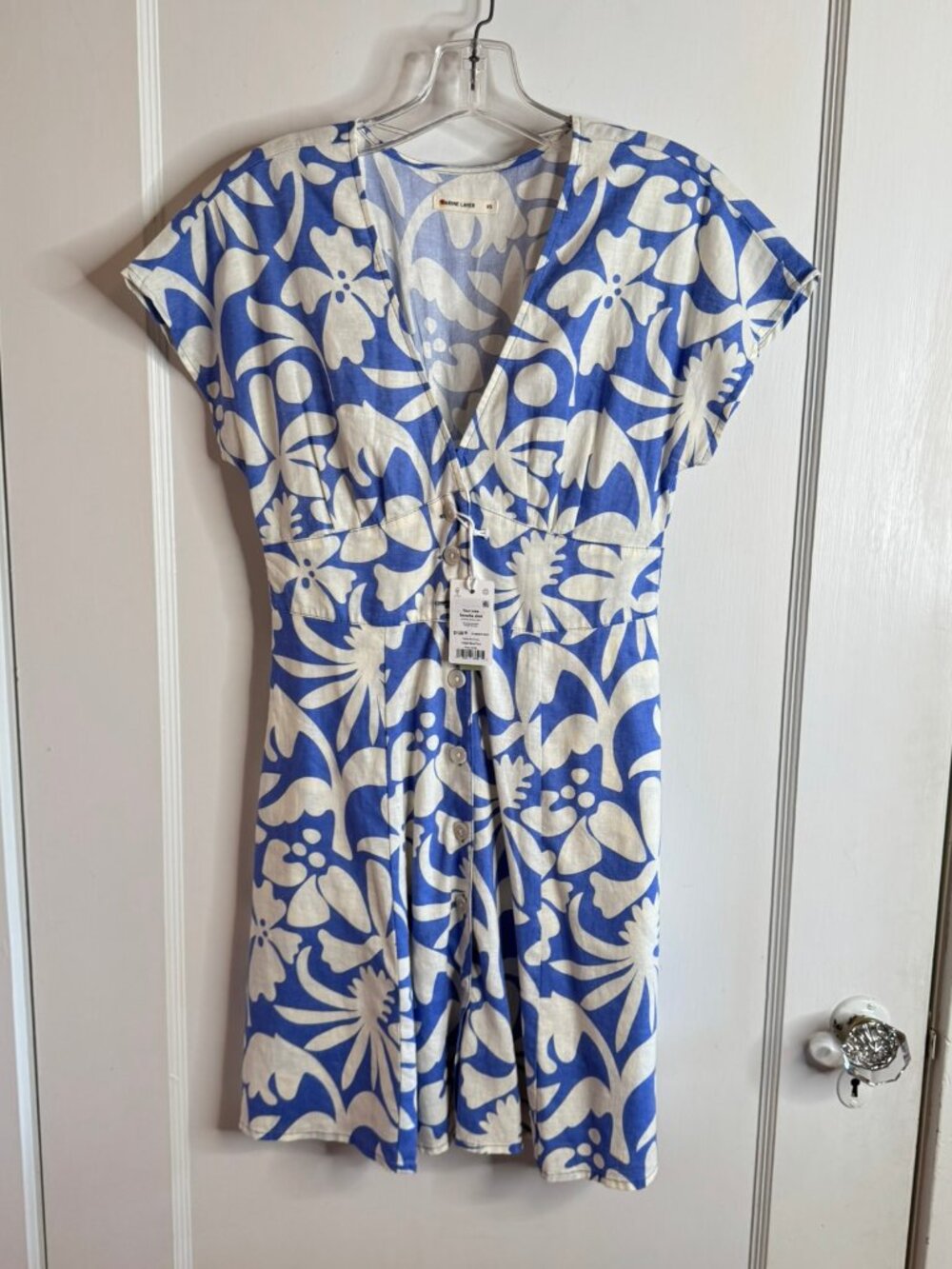 Marine Layer Camila Floral Mini Dress Twilight Blue & White NWT sz XS